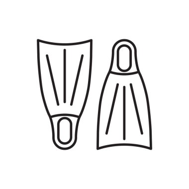 Flippers ikonu. Doğrusal palet simgesi. Vektör çizimi. Yüzgeçler vektör simgeleri. Siyah doğrusal palet simgeleri