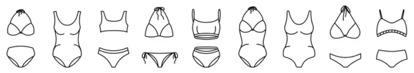 Badeanzug Symbol Lineare Badeanzüge Mit Symbolen Vektorillustration Symbole Für Badeanzüge — Stockvektor