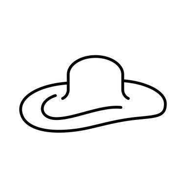 Güneş koruması kadın şapka ikonu. Kadın şapka ikonu. Vektör çizimi. Güneş koruması şapka vektör simgesi. Siyah doğrusal şapka simgesi