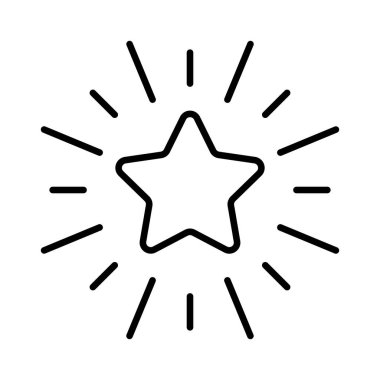 Yıldız ikonu. Işınlı doğrusal yıldız. Vektör çizimi. Siyah vektör simgesi.