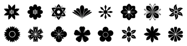 Icono Flor Conjunto Iconos Flores Negras Iconos Vectoriales Diferentes Flores — Archivo Imágenes Vectoriales