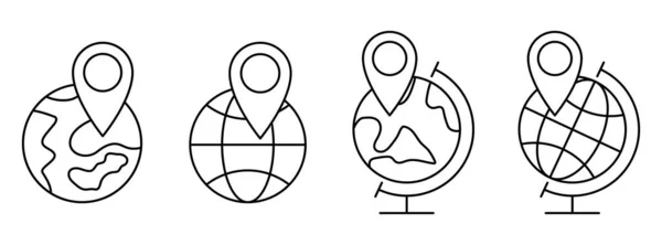 位置記号を持つ惑星地球のアイコン 線形地球アイコンのセット ベクトルイラスト 地球のシンボル付きの位置ピン — ストックベクタ