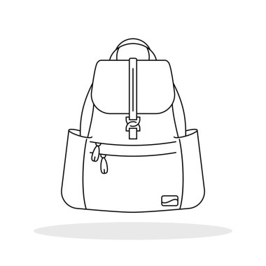 Sırt çantası simgesi. Vektör çizimi. Doğrusal sırt çantası simgesi. İzole edilmiş siyah sırt çantası simgesi