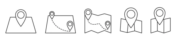 Mappa Icona Nel Design Lineare Set Icone Della Mappa Della — Vettoriale Stock