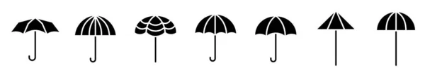 Ikony Deštníků Sada Ikon Deštníků Vektorová Ilustrace Černé Ikony Deštníku — Stockový vektor