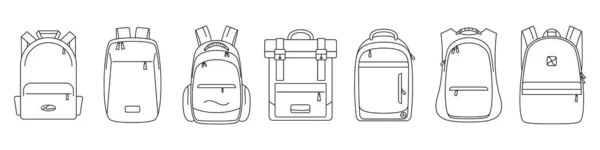 Icono Mochila Ilustración Vectorial Conjunto Iconos Mochila Lineal Negra Iconos — Archivo Imágenes Vectoriales