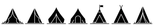 Icône Tente Ensemble Icônes Tente Noire Illustration Vectorielle Icônes Camping — Image vectorielle