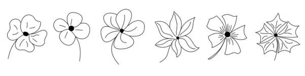 Ikony Květin Lineární Květiny Sada Černých Ikon Květin Izolovaných Vektorová — Stockový vektor