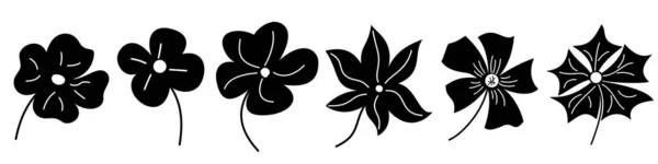 Ikony Květin Sada Černých Ikon Květin Izolovaných Vektorová Ilustrace — Stockový vektor
