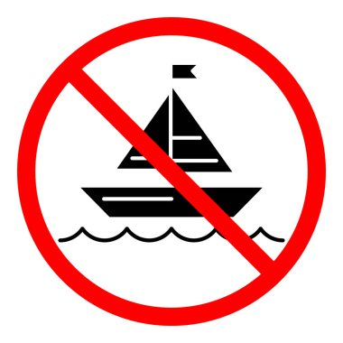Yat yasağı ikonu. Gemi işareti yok. Tekne yasaktır. Kırmızı yuvarlak vektör işaretini durdur ya da yasakla. Watercraft taşıma yasağı işareti