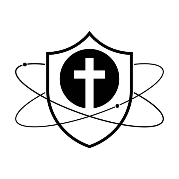 Щит Иконой Христианского Креста Иконка Линейного Щита Дизайн Логотипа Христианской — стоковый вектор