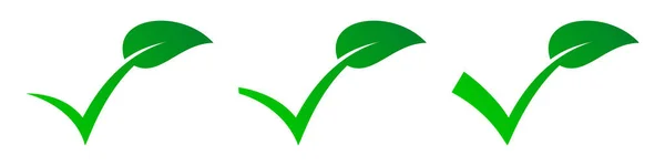 Spuntare Con Foglia Verde Controllare Disegno Del Logo Foglia Illustrazione — Vettoriale Stock