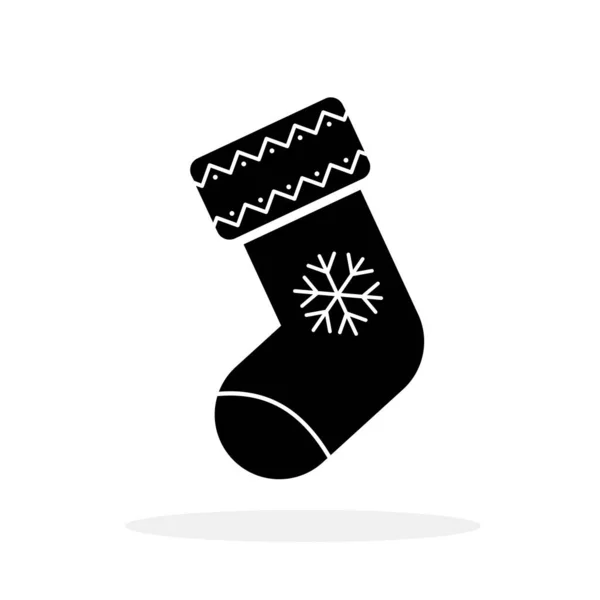 Icono Calcetín Navidad Calcetín Navidad Negro Con Copo Nieve Ilustración — Vector de stock