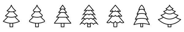 Икона Рождественской Елки Набор Линейных Икон Елки Белом Фоне Векторная — стоковый вектор