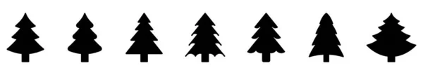 Julgran Ikonen Uppsättning Svarta Julgran Ikoner Vit Bakgrund Vektorillustration — Stock vektor