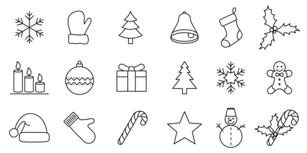 Iconos Navidad Conjunto Iconos Abstractos Navidad Decoraciones Navideñas Diseño Lineal — Archivo Imágenes Vectoriales