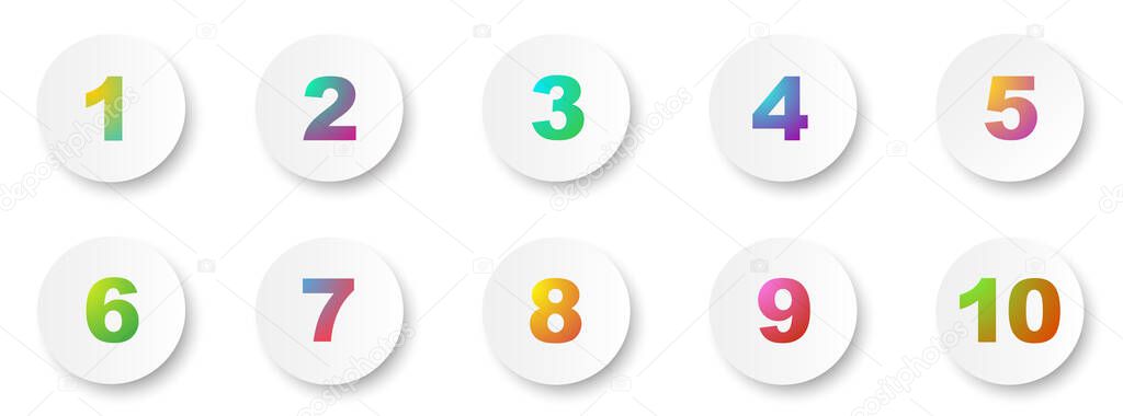 Number bullet points 1 to 10. Creative 3d markers set. Vector illustration.