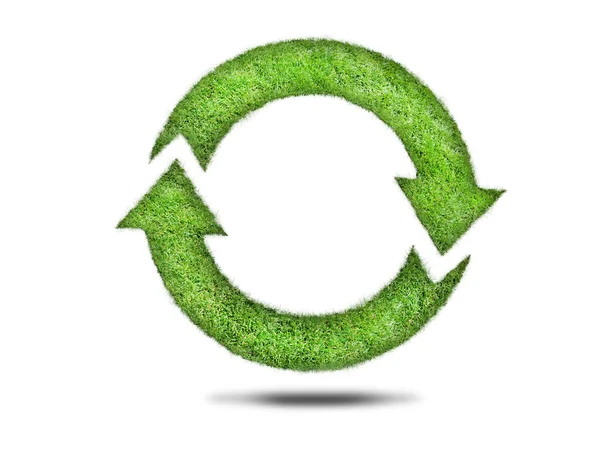 Recycle ondertekenen met gras geïsoleerd — Stockfoto