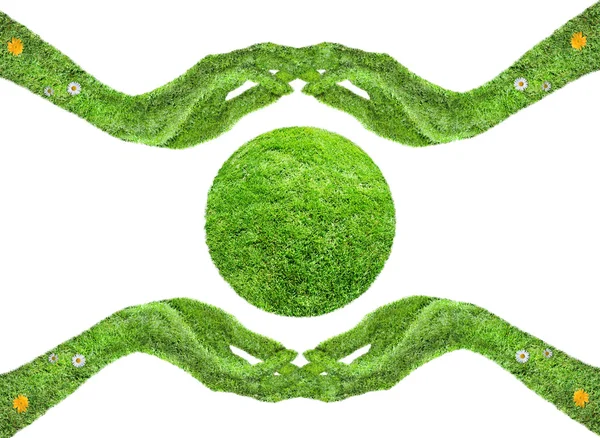 La protection de l'environnement, les mains de l'herbe — Photo