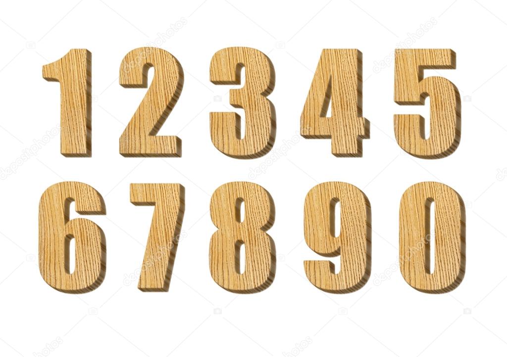 Wooden numbers isolated on white background Stock Photo by
