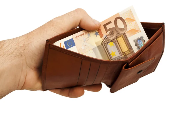 Businessman hand holding a opened leather wallet — Stock Photo, Image