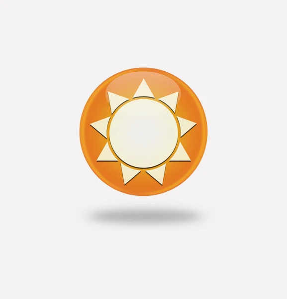 Sonnensymbol auf rundem orangefarbenem Knopf. — Stockfoto