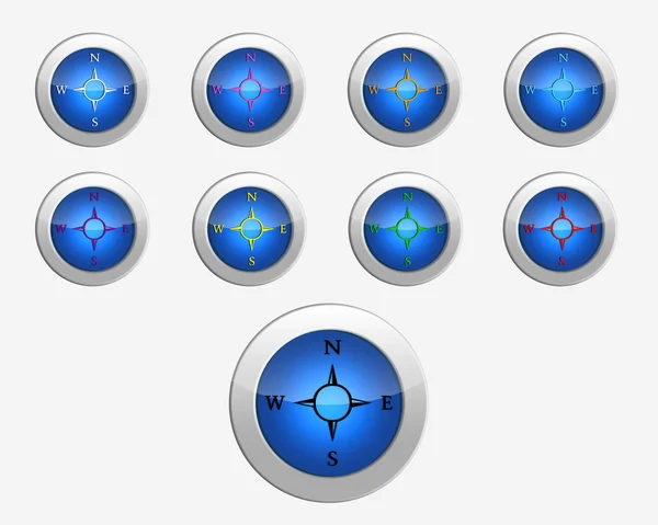 Дев'ять кольорів знаків компаса на кнопках — стокове фото