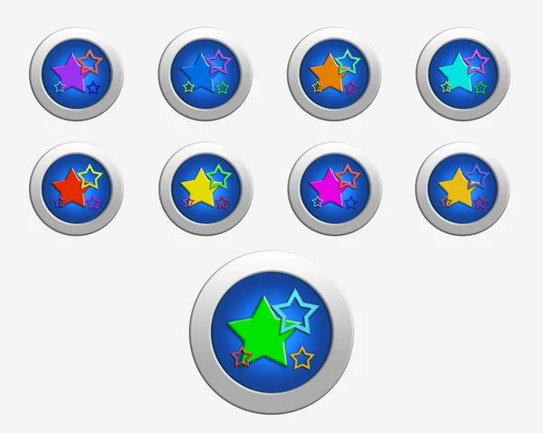 Nine colors stars on the buttons — Stock Photo, Image