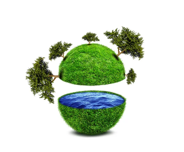 Abstract green planet with trees and ocean — Stock Photo, Image