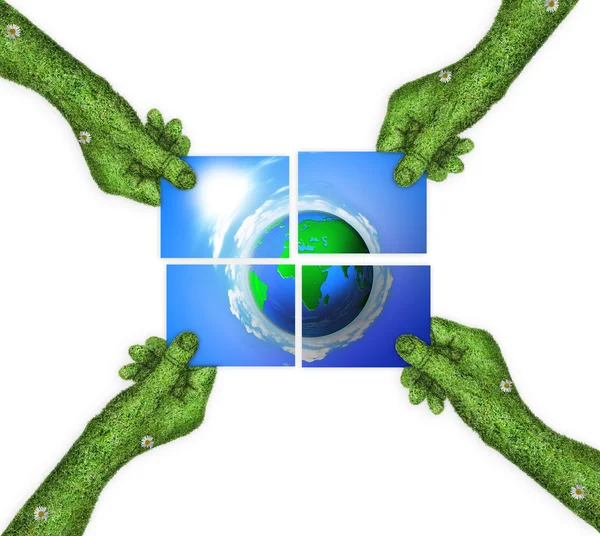 Mână, simbol ecologic planeta Pământ — Fotografie, imagine de stoc