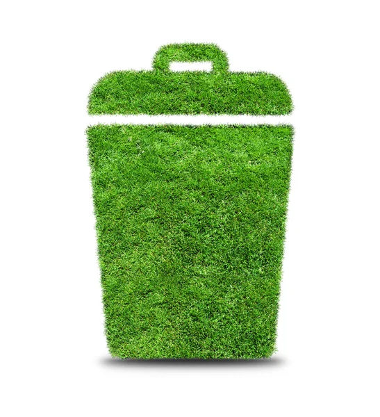 Green grass  trash can isolated on white. — Stock Photo, Image