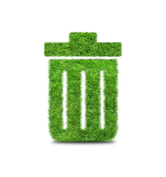 Green grass  trash can isolated on white. — Stock Photo, Image