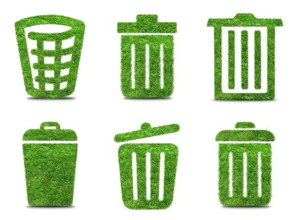 Set green grass  trash can — Stock Photo, Image