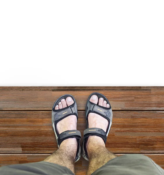 Black sandals on wood — Stock Photo, Image