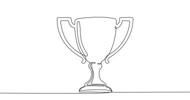 Winner's cup in one line art style. Drawing of an award trophy with editable black stroke on a white background. Vector illustration.