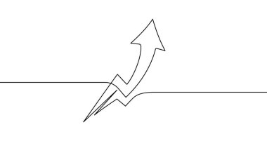 Arrow pointing upwards in one line art style. Arrow drawing with editable black stroke on white background. Vector illustration.