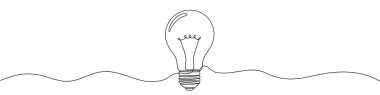 Light bulb in one line art style. Light bulb drawing with editable black stroke on white background. Vector illustration.