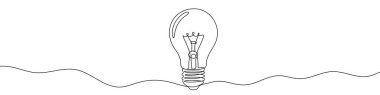 Light bulb in one line art style. Light bulb drawing with editable black stroke on white background. Vector illustration.
