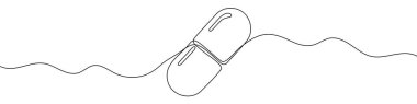 Capsule in one line art style. Capsule drawing with editable black stroke on white background. Vector illustration.
