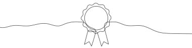 Medal with ribbons in one line art style. Medal drawing with editable black stroke on white background. Vector illustration.