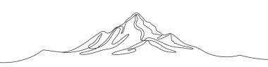 Siyah dağlar tek sıra sanat tarzında. Dağlar, beyaz arka planda düzenlenebilir siyah çizimle çiziliyor. Vektör illüstrasyonu.