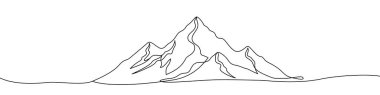 Siyah dağlar tek sıra sanat tarzında. Dağlar, beyaz arka planda düzenlenebilir siyah çizimle çiziliyor. Vektör illüstrasyonu.