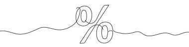 Bir satırlık sanat tarzında yüzde işareti. Beyaz zemin üzerinde siyah çizim olan yüzde işareti. Vektör illüstrasyonu.