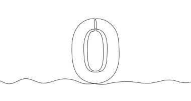 Bir satırda sıfır numara sanat tarzında. Beyaz arka planda düzenlenebilir siyah vuruşlu sıfırın çizimi. Vektör illüstrasyonu.