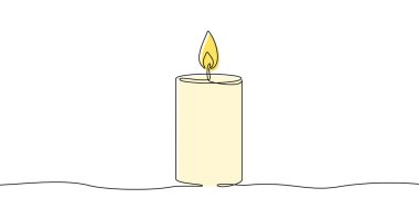 Tek sıra halinde renkli mum. Beyaz arka planda düzenlenebilir siyah felçli bir alevle sütun mumu çizmek. Vektör illüstrasyonu.