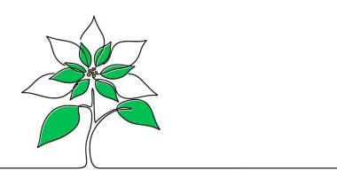 Aralıksız tek bir çizgiyle çizilmiş noktalı çiçek. Siyah çizgili renkli çizimler, beyaz arkaplanda izole edilmiş. Vektör illüstrasyonu.