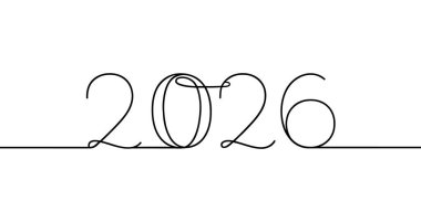 2026 yılı. Siyah numara 2026 tek satır halinde yazılmış. Beyaz arkaplanda minimalist tarzda vektör illüstrasyonu.