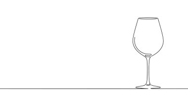 Aralıksız çizilmiş boş şarap kadehi. Siyah çizim, beyaz arkaplanda izole edilmiş. Vektör illüstrasyonu.