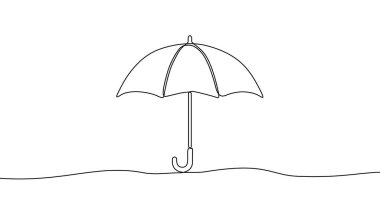 Açık şemsiye ve kıvrımlı sapı tek sıra sanat tarzında. Düzenlenebilir siyah felçli yağmurdan korunma sembolü. Vektör illüstrasyonu.