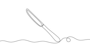 Mutfak ya da bıçaklı masa bıçağı tek sıra halinde. Beyaz arka planda düzenlenebilir siyah felçli çatal bıçak takımı çizimi. Vektör illüstrasyonu.